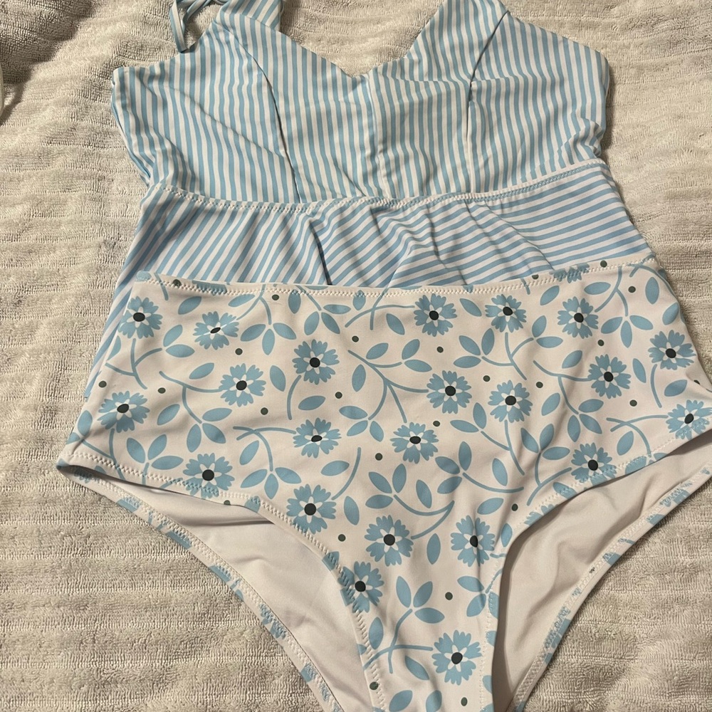 Beachsissi Blue and White Striped Swimsuit